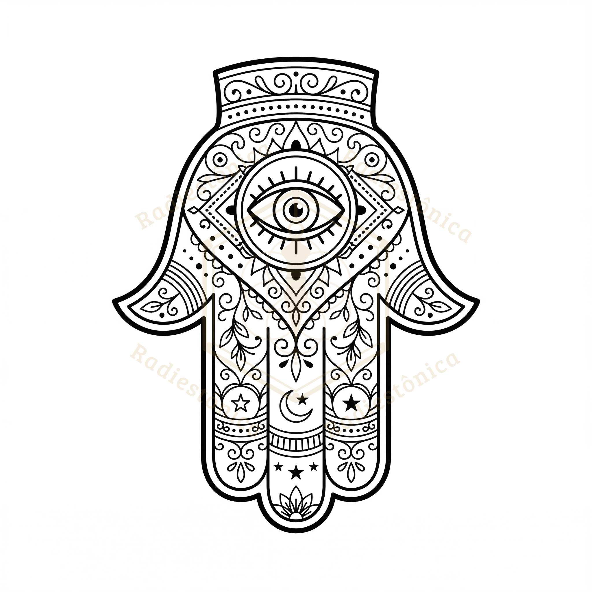 Gráfico Radiestésico Digital — Hamsa — Palma para Baixo